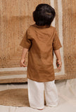 Set Of 2: Brown Mul Mul Kurta With Off-white  Pant