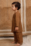 Set Of 2: Brown Wrap Around Mul Mul Kurta With Brown Pant