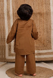 Set Of 2: Brown Wrap Around Mul Mul Kurta With Brown Pant