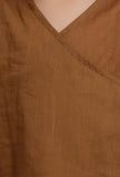 Set Of 2: Brown Wrap Around Mul Mul Kurta With Brown Pant