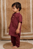 Set Of 2: Maroon Mul Mul Kurta With Maroon Pant