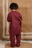 Set Of 2: Maroon Mul Mul Kurta With Maroon Pant