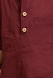 Set Of 2: Maroon Mul Mul Kurta With Maroon Pant