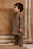 Set Of 2: Brown Mul Mul Kurta With Brown Pant