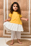 Set Of 2: Yellow and Off-White Mul Mul Kurta With Pants