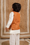 Orange Brocade Nehru Jacket