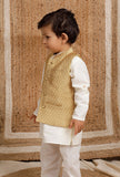 Beige Mustard Brocade Nehru Jacket