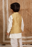 Beige Mustard Brocade Nehru Jacket