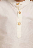 Set Of 3: Off White Cotton Silk Kurta, Pyjama & Orange Brocade Nehru Jacket
