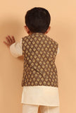 Amay Khaki Ajrakh Print Cotton Nehru Jacket