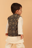 Rizwi Black Ajrakh Print Cotton Nehru Jacket