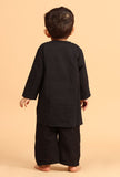 Set Of 3: Rafi Black Cotton Kurta, Pyjama & Indigo Ajrakh Print Nehru Jacket