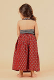 Set Of 2: Luna Indigo Ajrakh Print Cotton Top & Madder Red Skirt