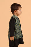 Aadrik Indigo Ajrakh Print Cotton Nehru Jacket