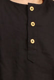 Set of 3: Kiaan Black Cotton Kurta, Pyjama & Ajrakh Print Nehru Jacket