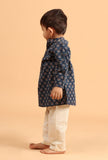 Set Of 2: Shlok Indigo Ajrakh Print Cotton Kurta & Off White Pyjama
