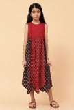 Ada Black & Madder Red Ajrakh Print Cotton Asymmetrical Dress
