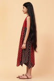 Ada Black & Madder Red Ajrakh Print Cotton Asymmetrical Dress