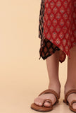 Ada Black & Madder Red Ajrakh Print Cotton Asymmetrical Dress