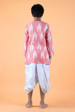 Set Of 2- Pink Ikat Cotton Kurta & White Dhoti Pants