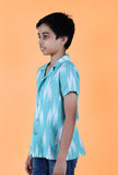 Teal Blue Ikat Cotton Shirt