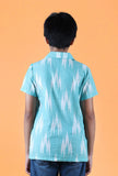 Teal Blue Ikat Cotton Shirt