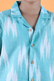 Teal Blue Ikat Cotton Shirt