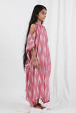 Pink Ikat Tie Up Kaftan Cotton Dress