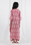 Pink Ikat Tie Up Kaftan Cotton Dress