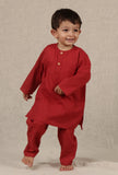 Set Of 2: Darsh Maroon Red Cotton Kurta & Pyjama