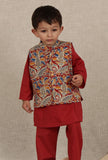 Ayan Maroon Red Kalamkari Printed Cotton Nehru Jacket