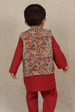 Ayan Maroon Red Kalamkari Printed Cotton Nehru Jacket