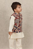 Kavin Maroon & Beige Cream Kalamkari Printed Cotton Nehru Jacket