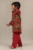 Set Of 2: Laksh Red Kalamkari Printed Cotton Kurta & Maroon Red Pyjama