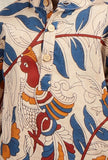 Set Of 2: Aaron Beige Cream Kalamkari Printed Cotton Kurta & Blue Pyjama