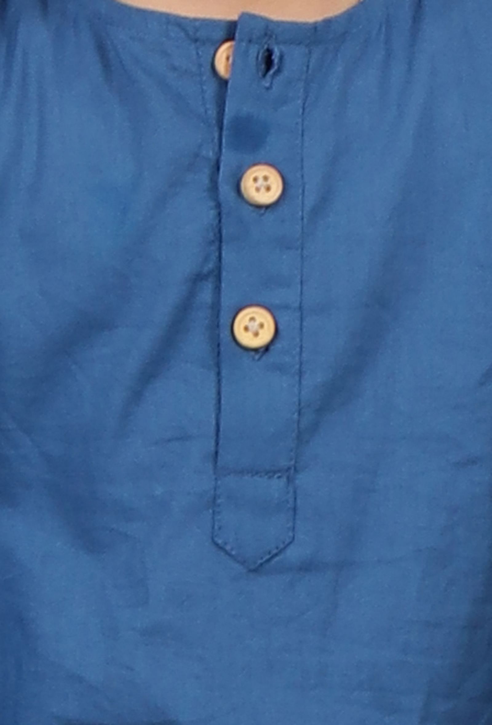 Set Of 3: Duke Blue Cotton Kurta, Pyjama & Black Kalamkari Nehru Jacket