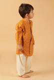 Set Of 2: Aadesh Orange Bandhani Rayon Kurta & Off-White Salwar Pant