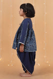Set Of 2: Indigo Solid & Jaal Printed Cotton Top & Dhoti with lace