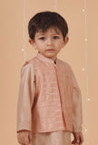 Peach Check Chanderi Nehru Jacket