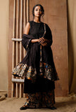 Set Of 3: Black Kurta With Kalamkari Palazzos And Dupatta