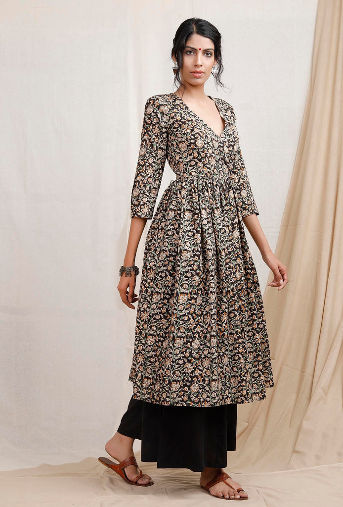 Black - Kalamkari Printed Cotton 2pc Kurta Set for women 03