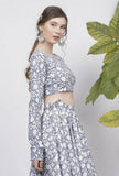 Powder Blue Full sleeves Floral Hand-Block Printed Cotton Blouse