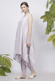 Set of 2: Lilac Asymmetrical Hand-Block Printed Cotton Kurta with Lilac Floral Block Printed Cotton Dhoti