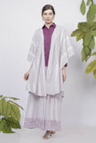 Set of 2: Lilac Hand-Block Printed Kaftan Styled Cotton Cape and Stripes Handblock Printed Flared Palazzo