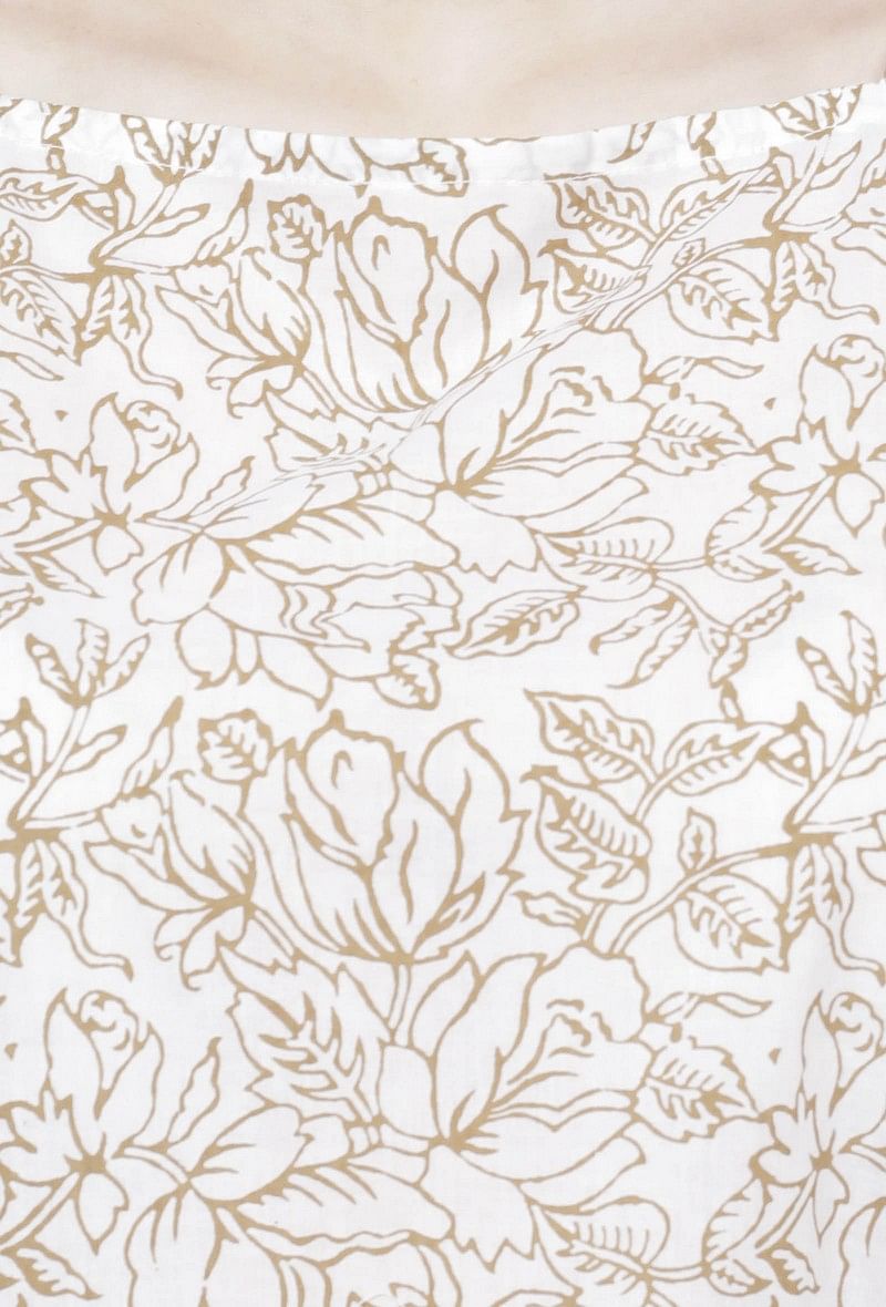 Muse Brown Floral Hand-Block Printed Cotton Sleevless Kurta