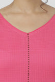 Set of 2: Raisa Pink Floral Hand-Block Printed Kota Straight Fit Sleeveless Kurta and Plain Cotton Pants with kota border