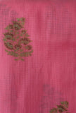 Set of 3: Raisa Pink Hand-Block Printed Kota Straight Fit Sleeveless Kurta with Plain Cotton kota border Pants and Floral Hand-Block Printed Kota Dupatta
