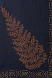 Set of 3: Indigo Blue Floral Hand-Block Printed Cotton Slip Blouse with Hand-Block Printed Tasseled Cotton kali Skirt and Floral Hand-Block Printed Kota Dupatta