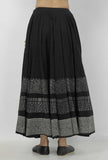 Kaani Black and White Tri Pattern Hand-Block Printed Tasseled Kota Skirt