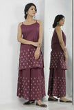 Set of 2: Iya Purple Buti Hand-Block Printed Cotton Slip with Buti Hand-Block Printed Cotton Palazzo